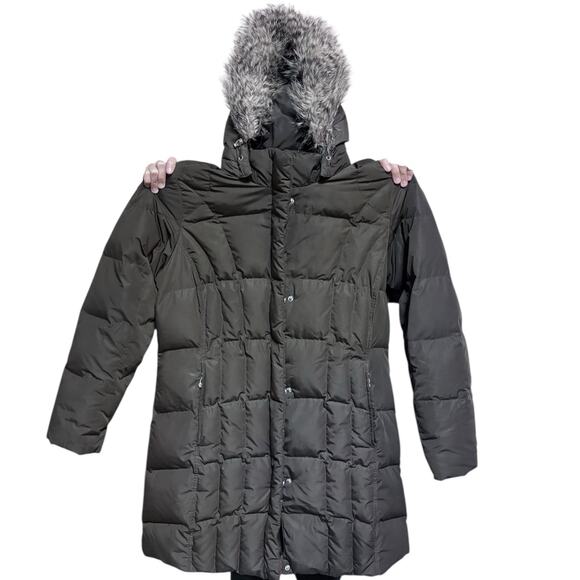 Eddie Bauer Goose Down Puffer Coat Womens XL Brown Hooded Parka Faux Fur Quilted - Picture 5 of 15